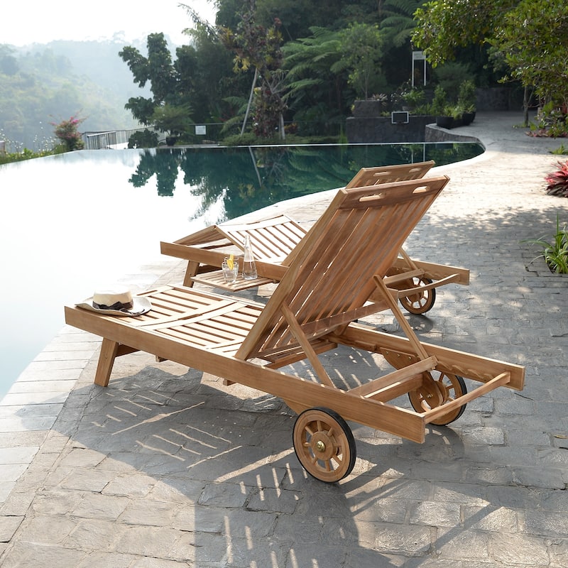 Cambridge Casual Leon Teak Outdoor Chaise Lounge Chair with Cushion
