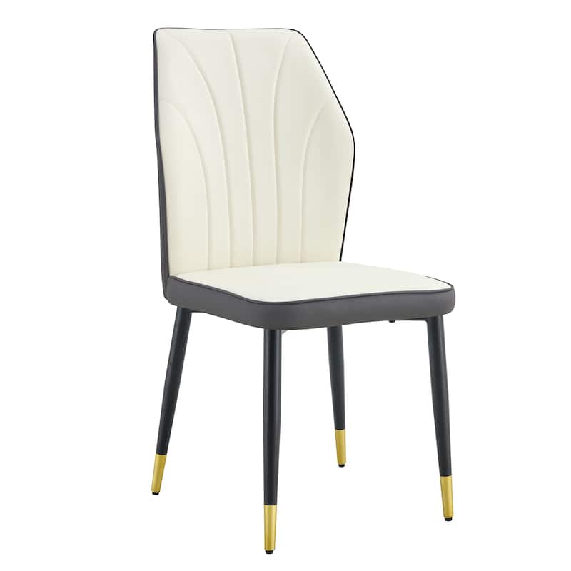8 Modern Dining Chairs With Stylish Pu Patterned Backrest And Black Metal Legs For Kitchen, Bedroom And Office