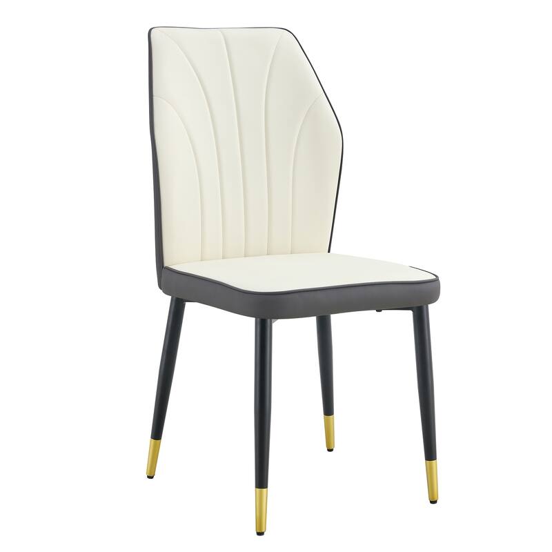 Roomfitters PU Dining Chairs with Patterned Backrest and Black Metal Legs, Upholstered Modern Set of 8 for Dining