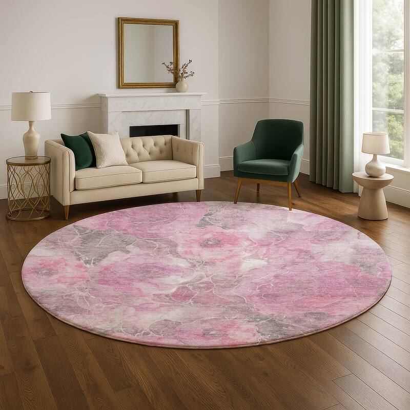 Premium Washable Super Soft Modern Floral Mayfield Rug - Pink - 8' x 8'