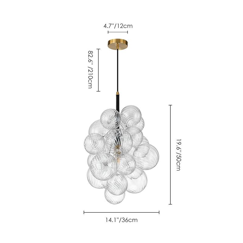 1-Light Modern Glam Sputnik Cluster Swirled Glass Globe Bubble Chandelier for Living/ Dining Room