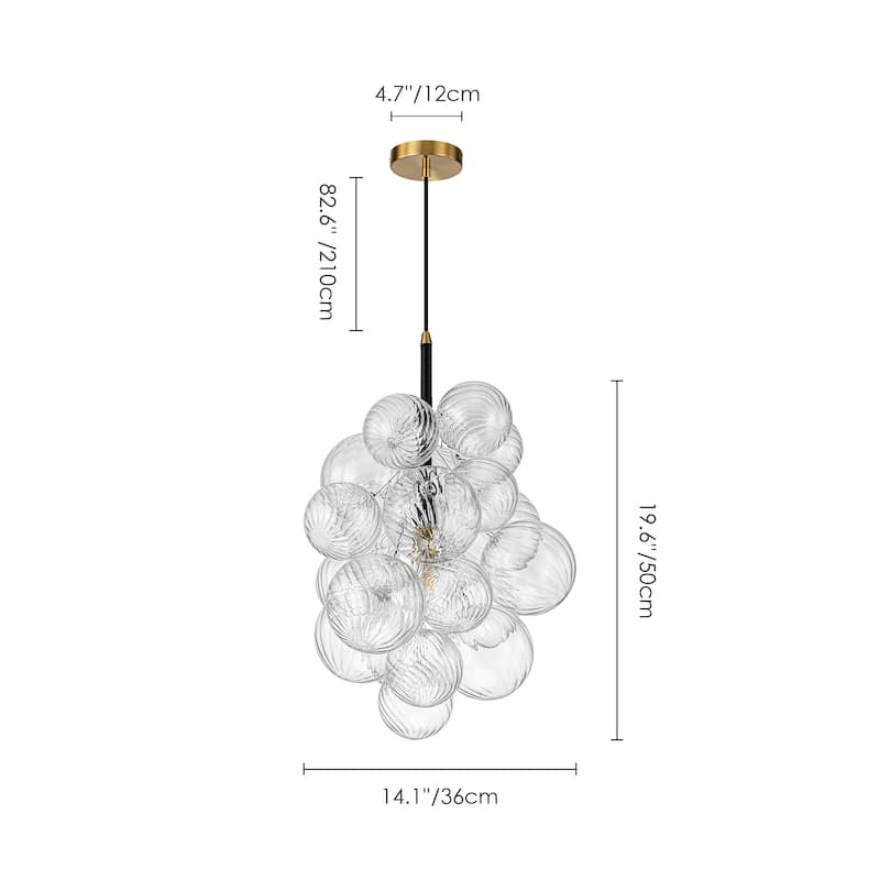 1-Light Modern Cluster Twisted Swirled Clear Glass Globe Bubble Chandelier with 1 Bulb Included