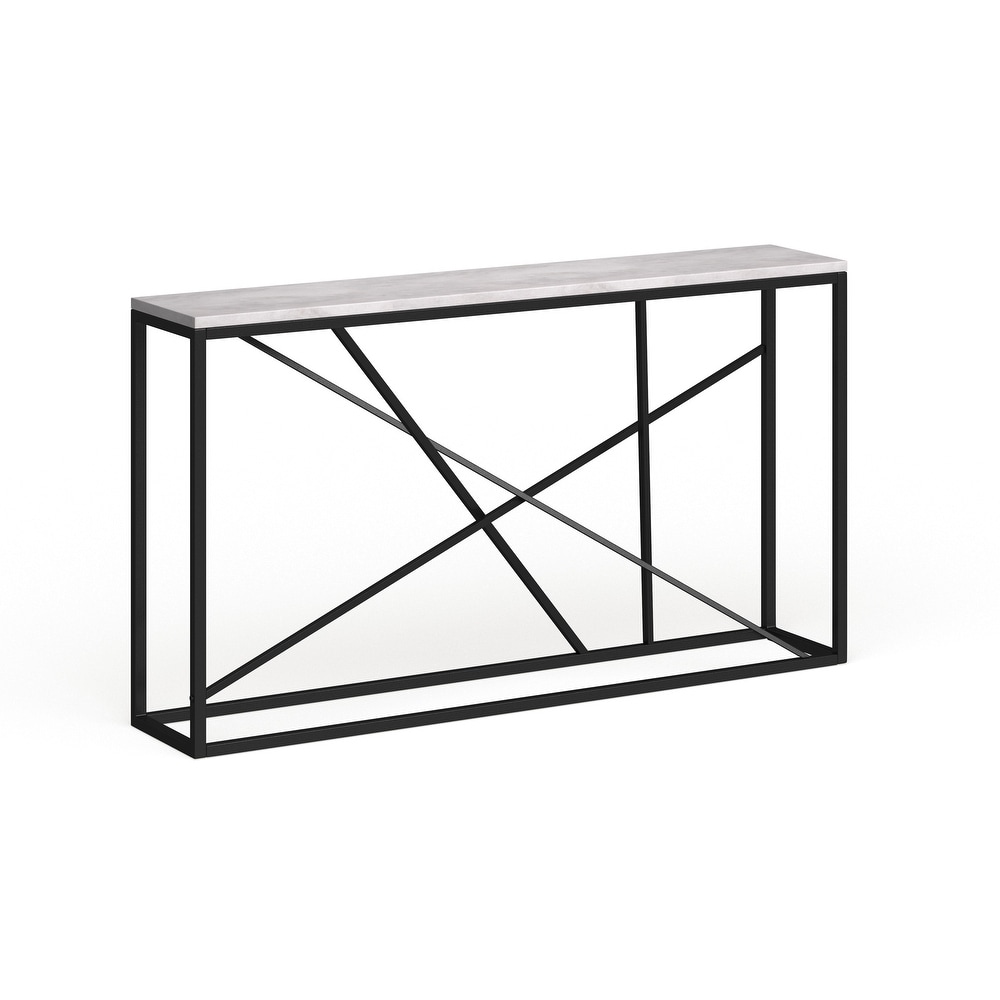 Kerley Faux Marble Skinny Console Table - Matte Black