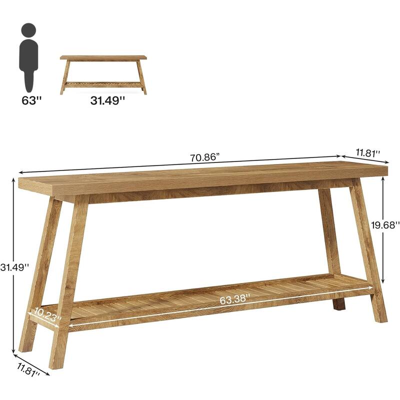 Farmhouse Console Entryway Table: 70.9 Inches Extra Long Console Table for Entryway, 2-Tier Narrow Wood Foyer Sofa Couch Table