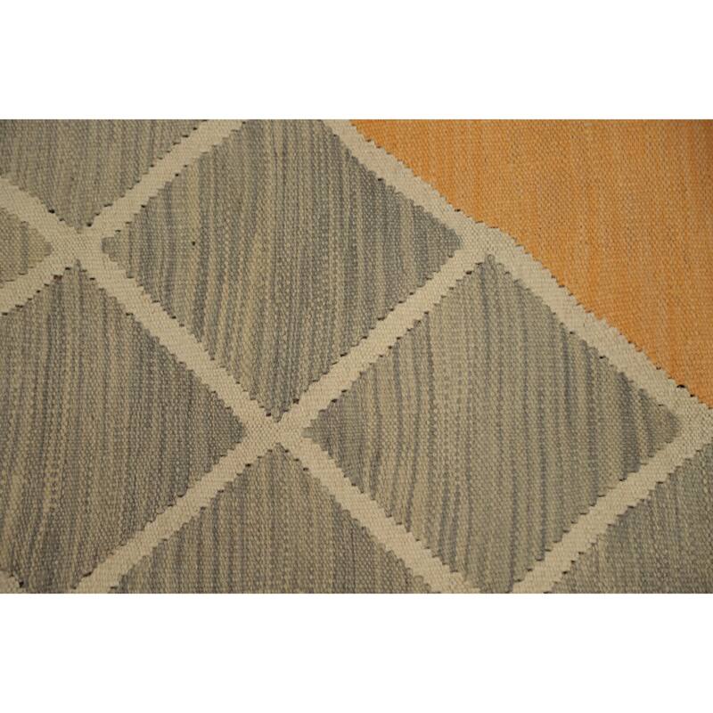 Hand Woven Oriental 100% Wool Carpet Southwestern Modern Greys & Charcoal Kilim Area Rug - 9' 6'' X 6' 6''