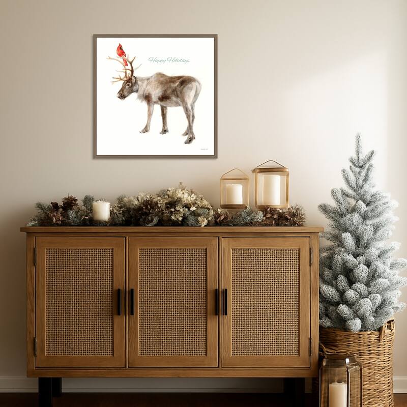 Reindeer Friends v2 by Danhui Nai (22 x 22 in.), Framed Canvas Wall Art Print - Sylvie Dark Gold