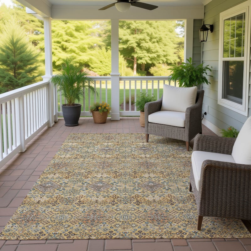 Machine Washable Indoor/ Outdoor Global Flory Chantille Rug - Gold - 9' x 12'