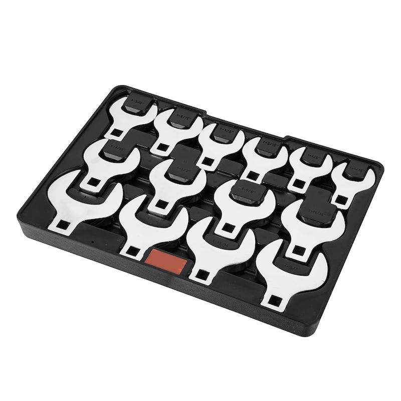 14 Piece Mirror Chrome Crowfoot Wrenches with Plastic Tray and Carbon Steel Tool