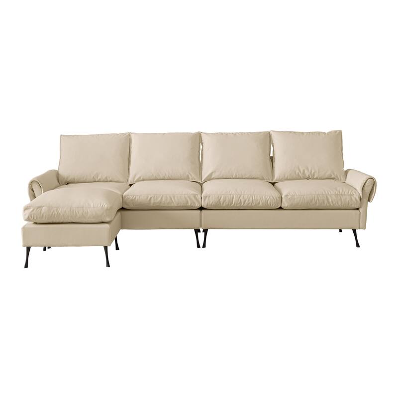 104.5"Modern Sectional L-Shaped Sofa Couch, Technical leather with Convertible Ottoman for Living Room or Apartment