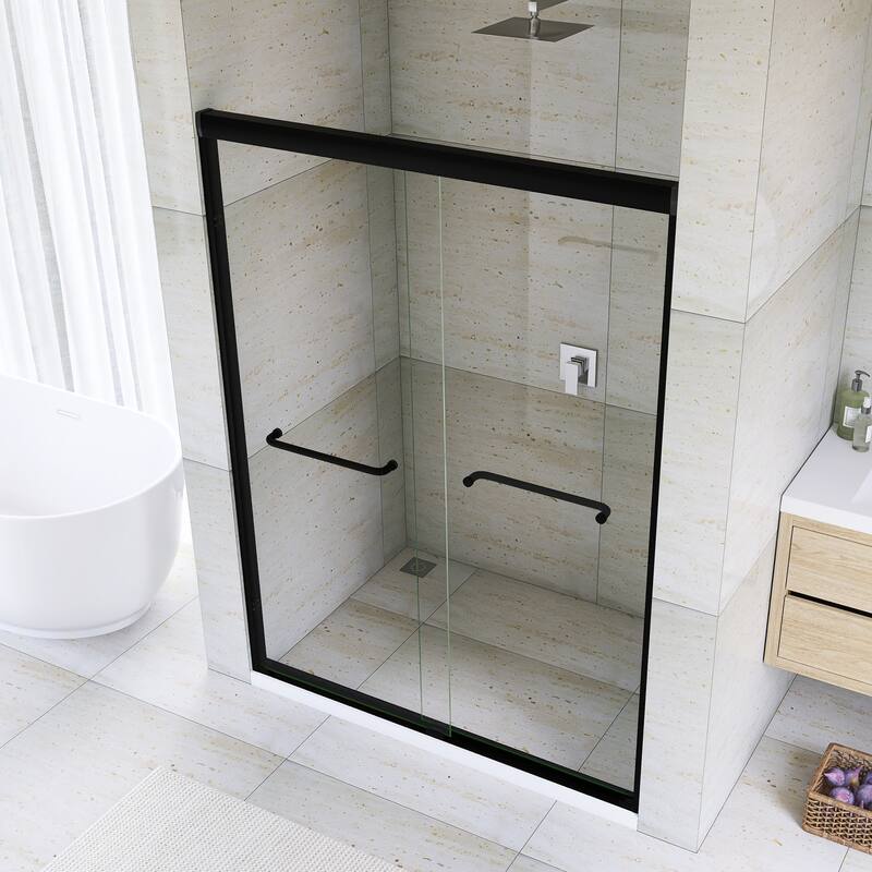 Double Sliding Framed Shower Door in Matte Black Finish