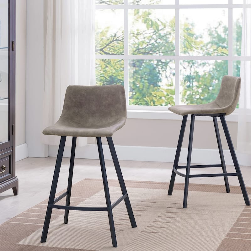 Leick Home Upholstered Steel Base Microfiber Bar Stool Set of 2 - N/A
