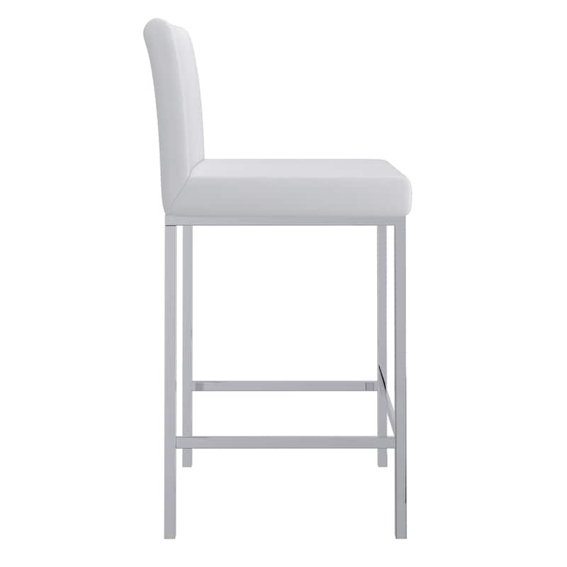 Contemporary Faux Leather and Metal 26" Counter Stool, Set of 4 - White and Chrome