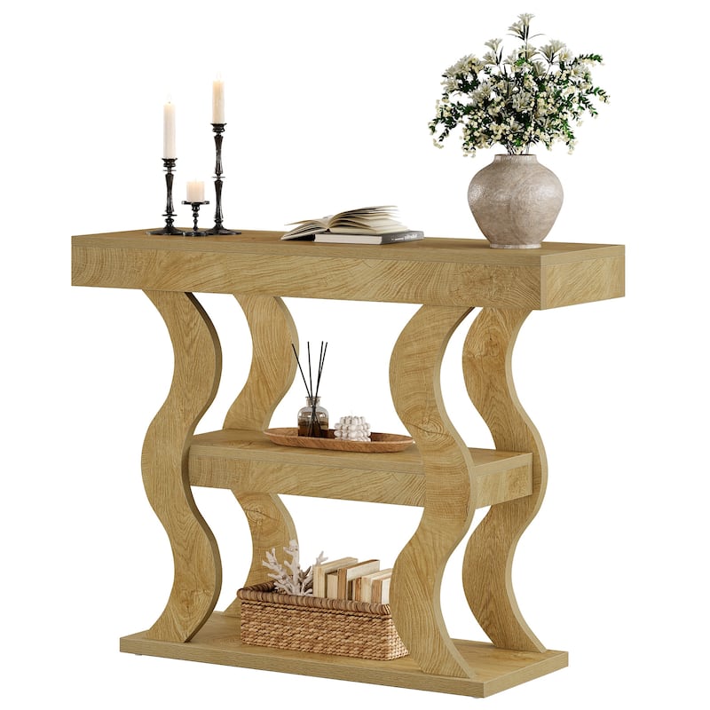 41" Console Table for Entryway, 3-Tier Wood Sofa Table with Storage Shelves for Living Room, Hallway, Foyer, Entrance