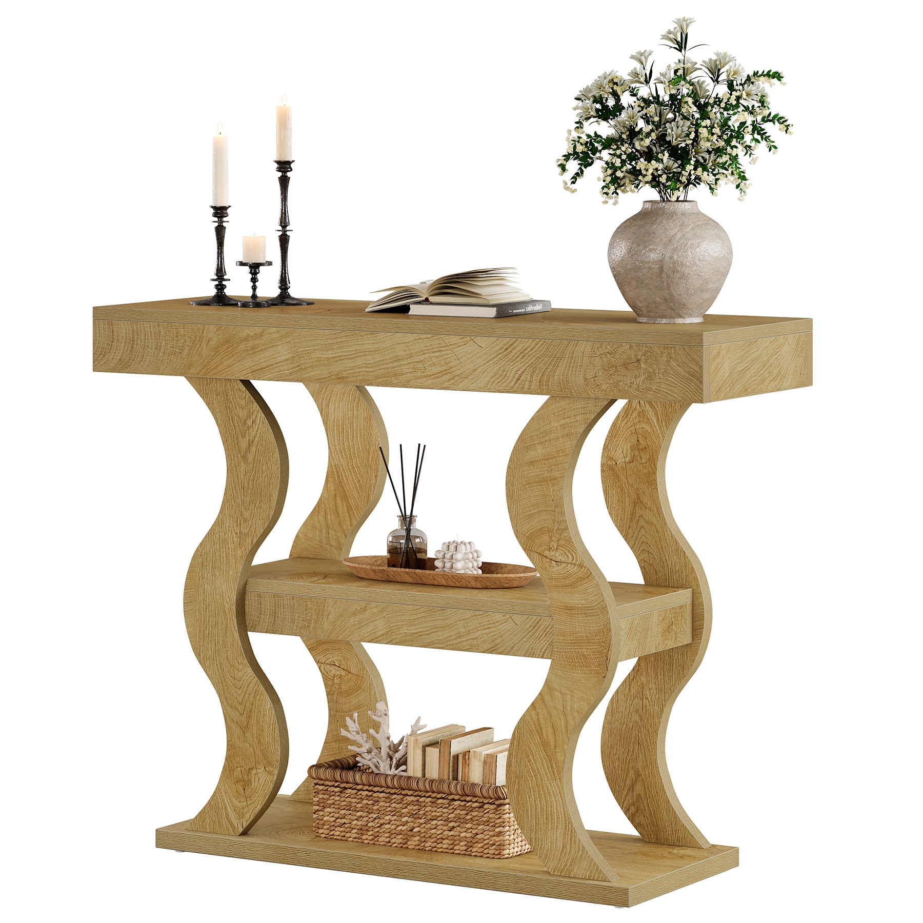 Console Table for Entryway, 3-Tier Wood Sofa Table with Storage Shelves for Living Room, Hallway, Foyer, Entrance