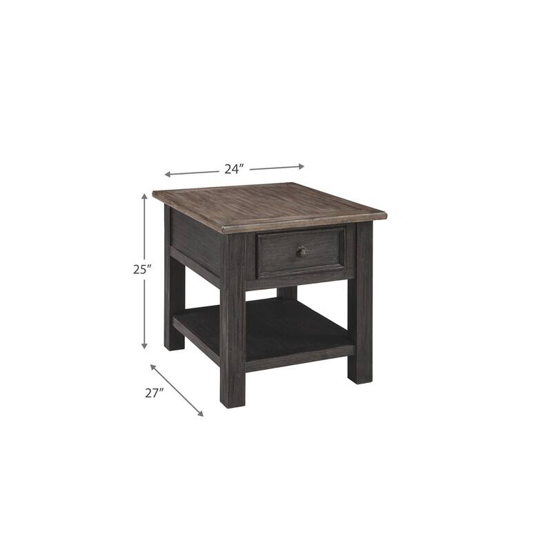 27 in. Brown and Black Rectangle Wood End Table with Storage Drawer for Convenience