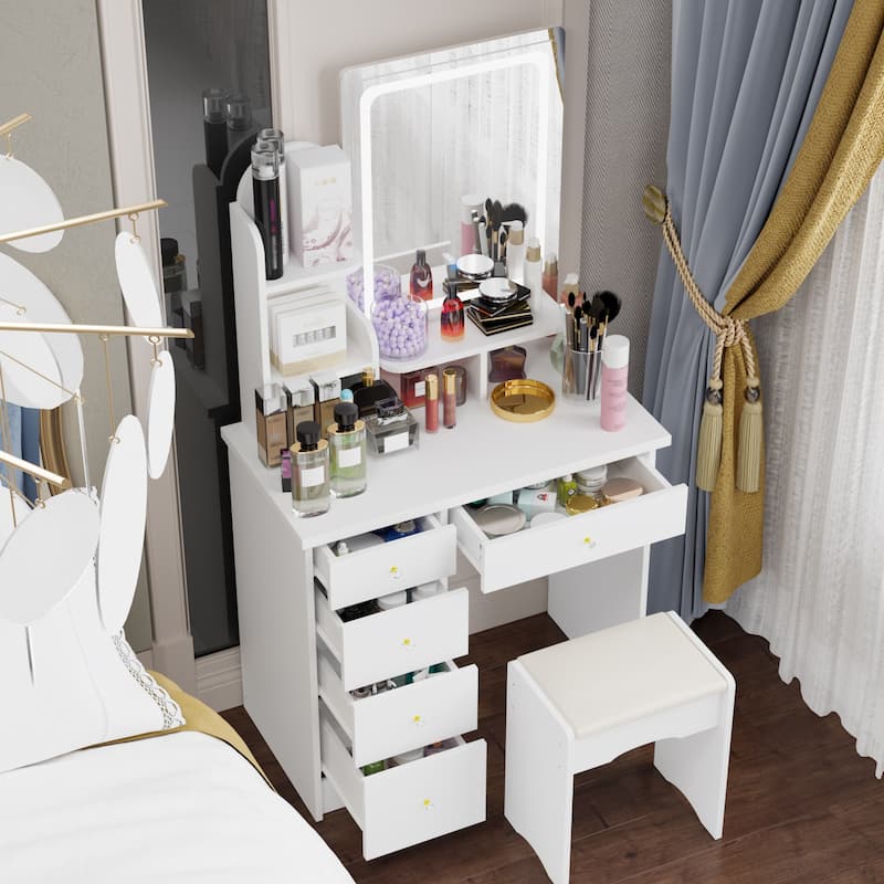 31.5" Wide Makeup Vanity With Stool and Touching Light Mirror - 31.5"W