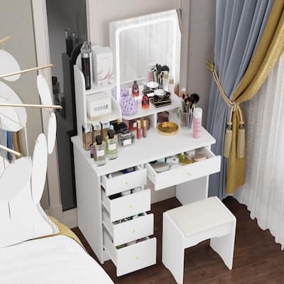 31.5" Wide Makeup Vanity With Stool and Touching Light Mirror - 31.5"W
