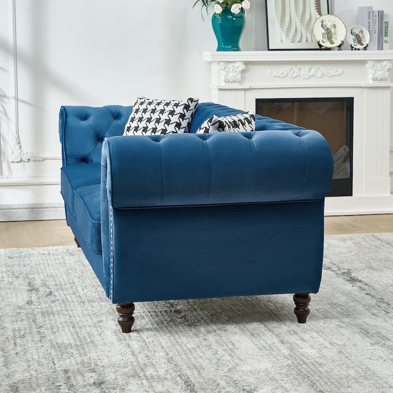 Roomfitters 65" Classic Chesterfield Upholstered Loveseat with Scrolled Arms & Nailhead Trim, Button Back Couch