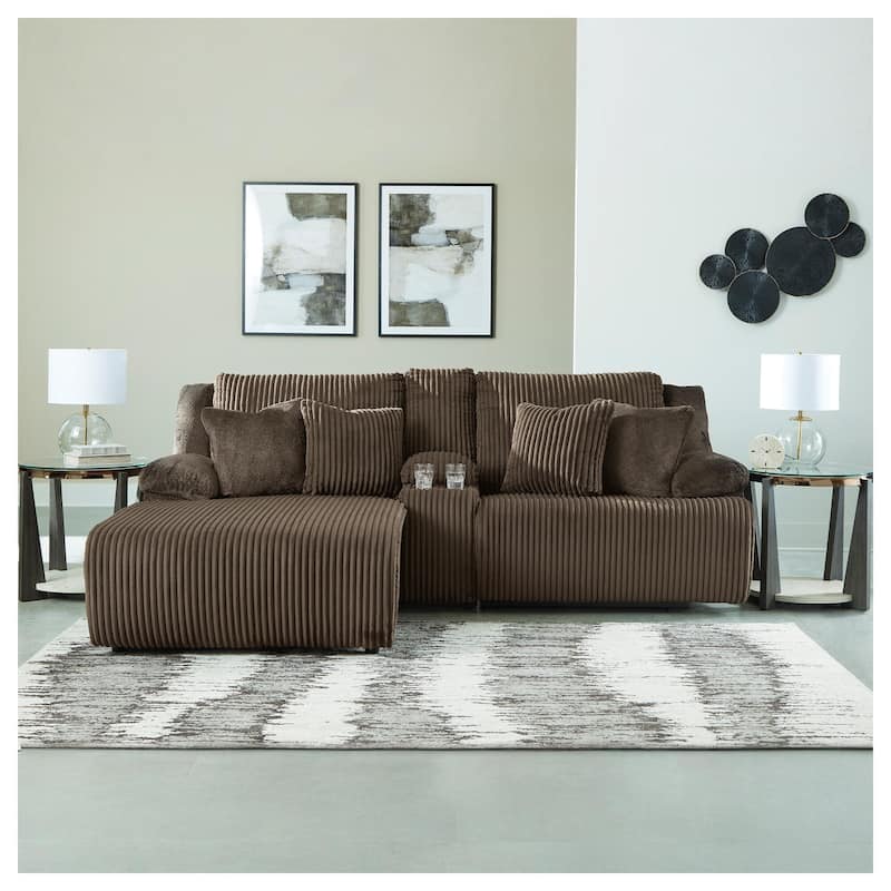 Signature Design by Ashley Top Tier 3-Piece Reclining Sectional with Chaise - 105"W x 74"D x 41"H - Chocolate - Left Facing