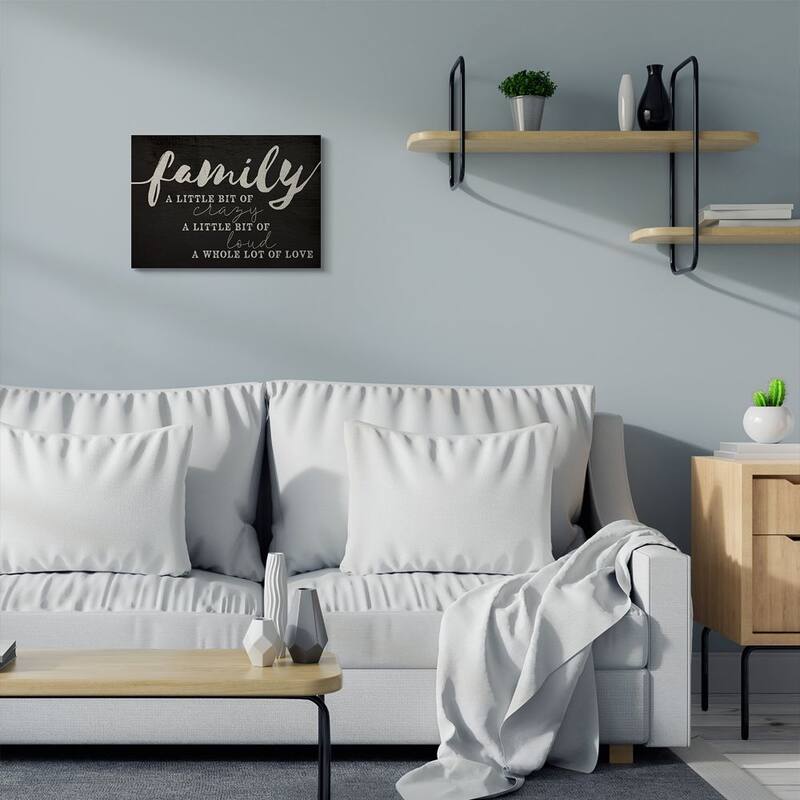 Stupell Family Crazy Loud Love Inspirational Word Black Design Canvas Wall Art, Proudly Made in USA