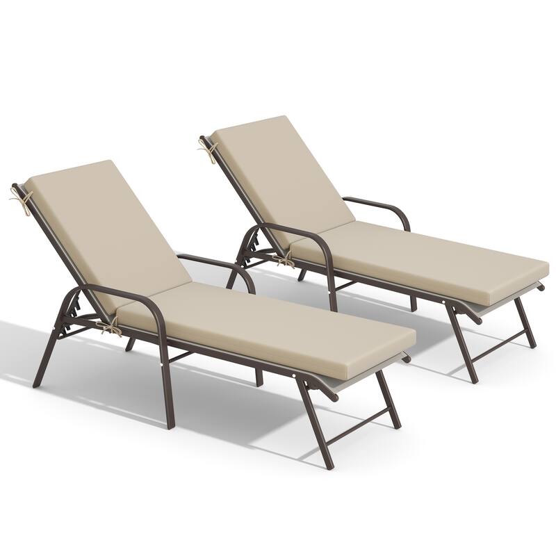 Outdoor Chaise Lounge Set Lounge Chairs with Adjustable Back and Sunbrella Fabric Cushions - Light Grey Chair with Canvas Antique Beige Cushion