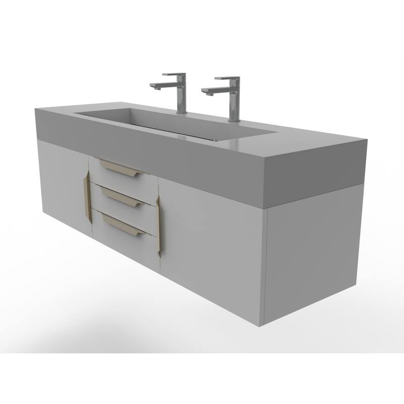 Nile 60" Wall Mounted Bathroom Vanity Set with Gray Solid Surface Top