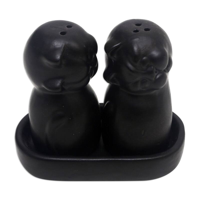Novica Handmade Dark Felines Ceramic Salt And Pepper Set