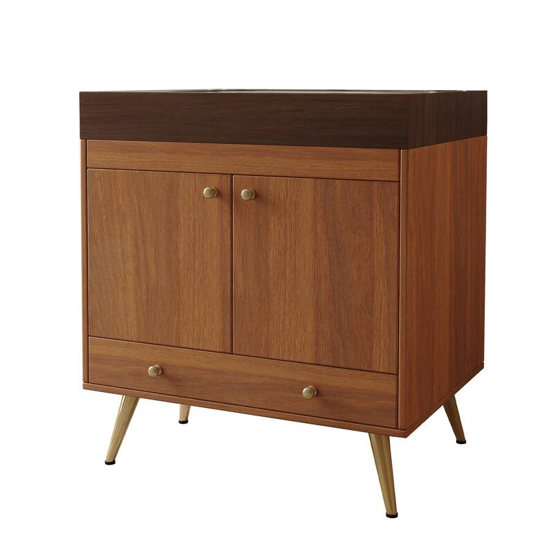 Free-standing Bathroom Vanity with Faux Marble Top & Ceramic Sink, 30" Double Door Storage Cabinet, Waterproof Engineered Wood