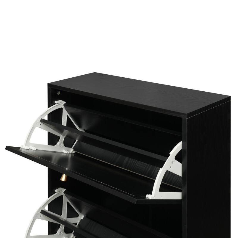 Freestanding Modern Shoe Rack Storage with 3 Natural Rattan Door