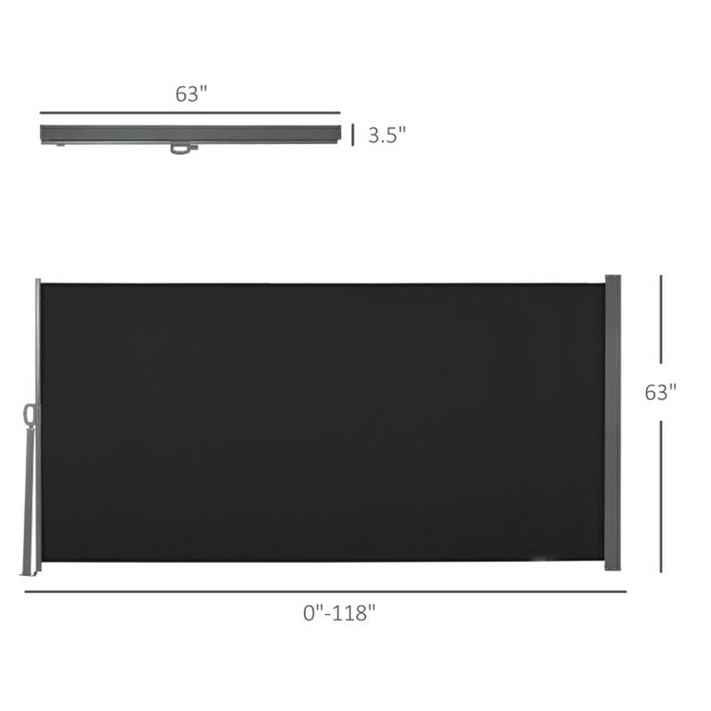 Black Adjustable Outdoor Side Awning with Waterproof Polyester Fabric and Grey Steel Frame
