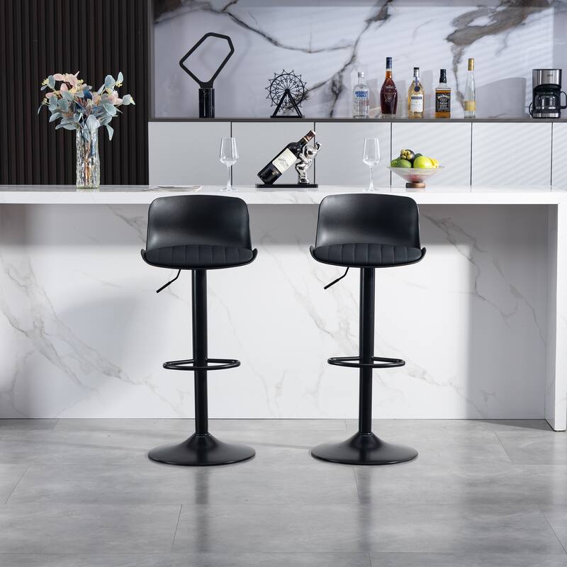 Bar Stools Set of 2 - Modern PU Leather Counter Height Barstools with Back, Height Adjustable Swivel Kitchen Island Chairs