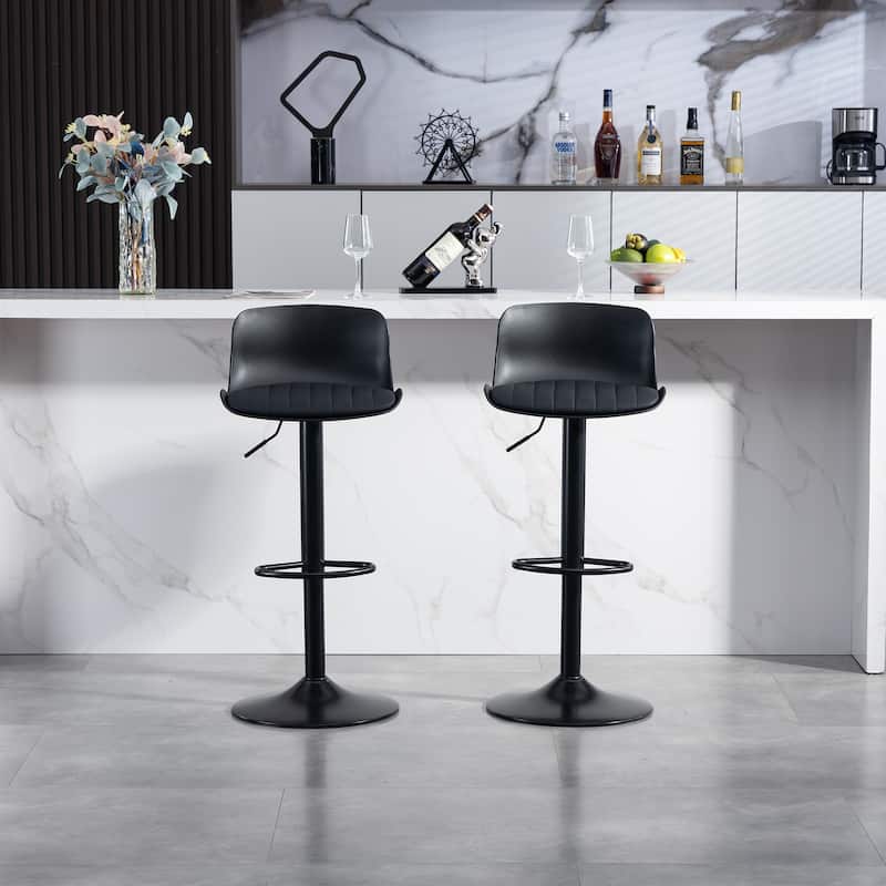 Counter Height Bar Stools Set of 2, Height Adjustable Swivel Bar Stools, Armless PU Leather Kitchen Island Chairs