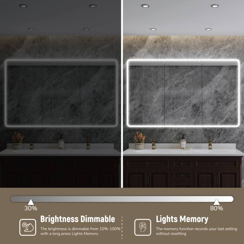 Rounded Edge LED Medicine Cabinet with Mirror, Dimmable, Anti-fog, Adjustable Shelves, Recessed or Wall Mount, ETL Certified
