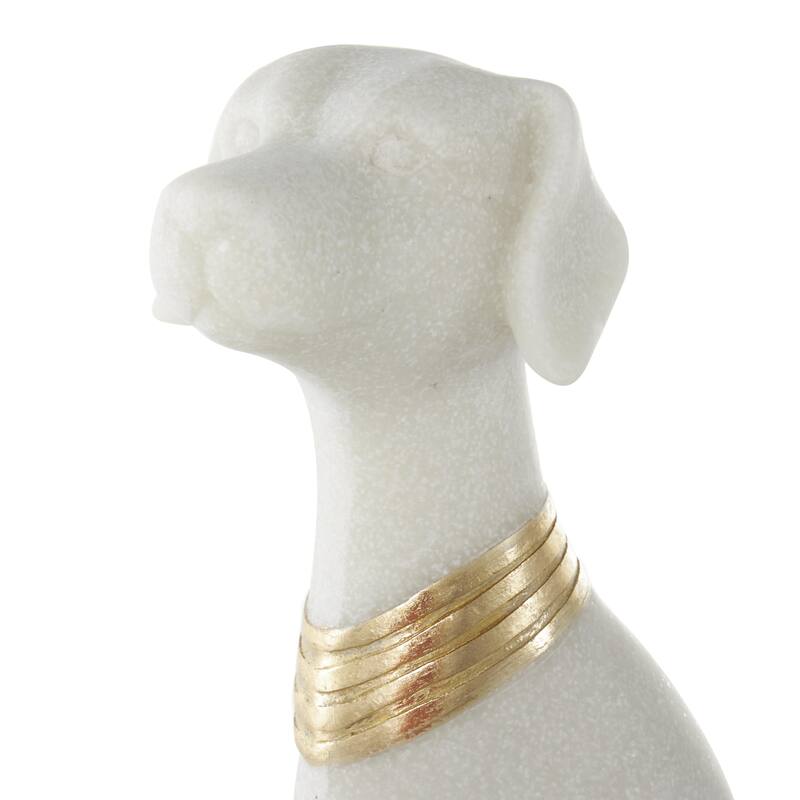 Polystone Dog Sitting Decorative Sculpture with Gold Collar - Cream - Roche River Decor