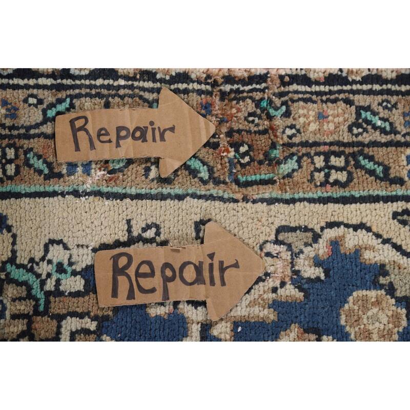 Hand Knotted Oriental 100% Wool Carpet Traditional Medallion Beige & Ivories Hamedan Area Rug - 9' 11'' X 6' 7''