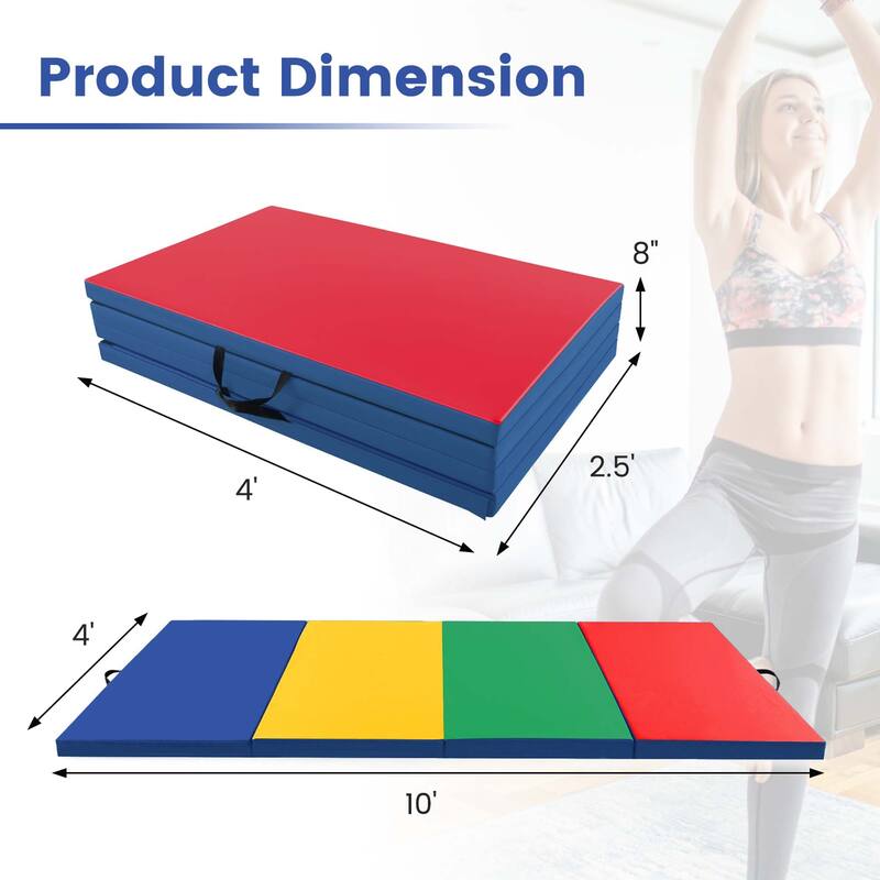 4-Panel Folding Exercise Mat with Carrying Handles for Gym Yoga