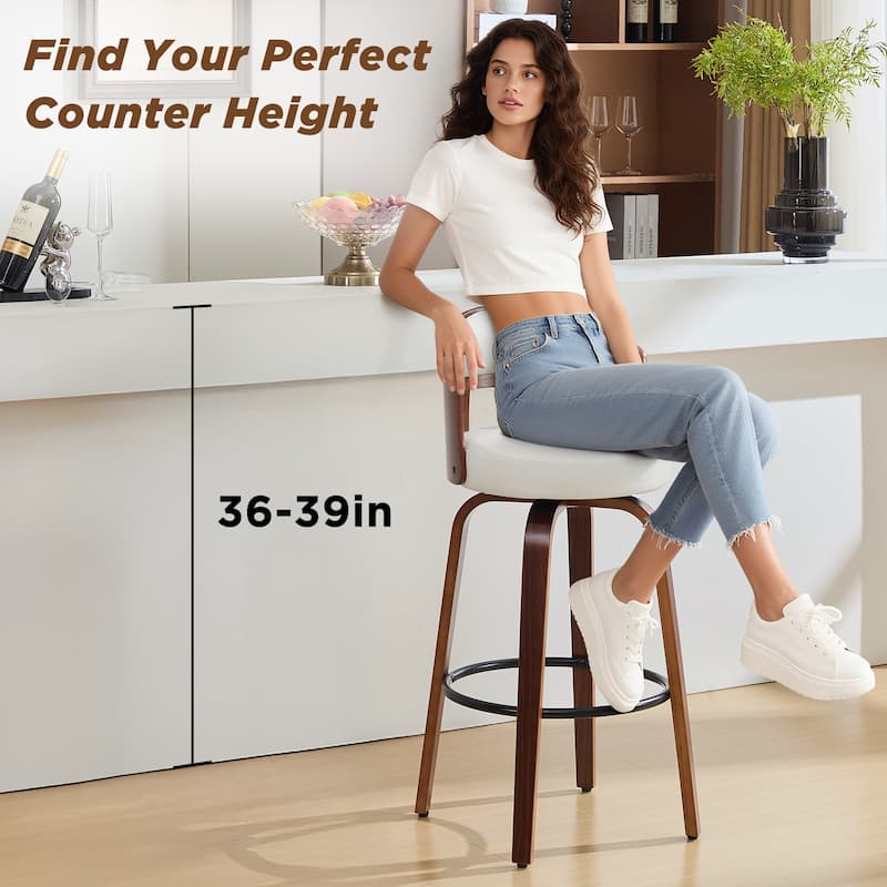 26" Swivel Faux Leather Upholstered Counter Height Bar Stools with Wooden Legs, Set of 2/4