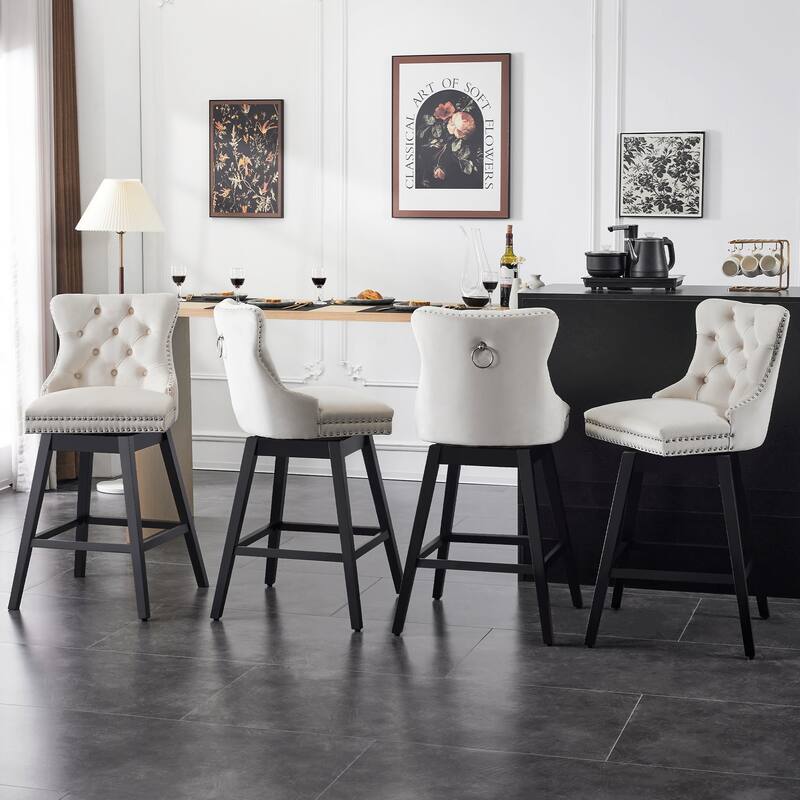 26"/30" Velvet Upholstered Swivel Counter or Bar Height Stools, Set of 4