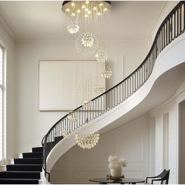 Modern Raindrop Crystal Chandelier 32 Chrome Flush Mount Foyer Lighting with 13 Light Dimmable Tiered Light for 2 Story Foyer Modern Chandelier