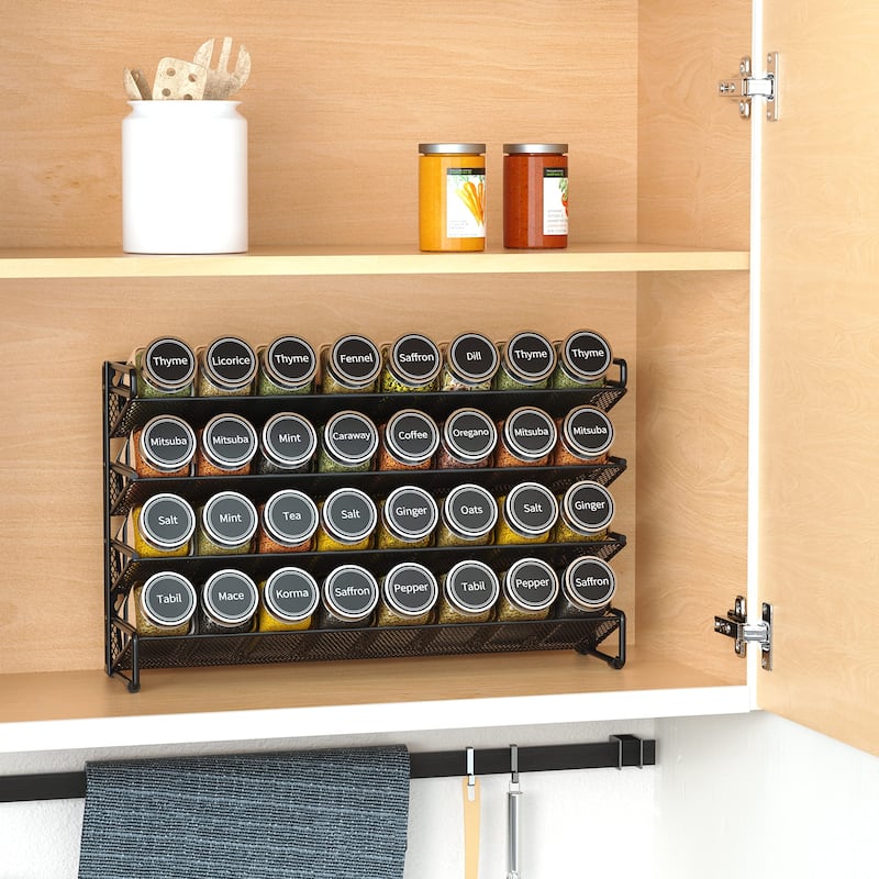 Spice Rack Organizer with 32 Spice Jars,386 Spice Labels, Chalk Marker and Funnel Door & Wall Mount - 32 Jars,15.3" W × 10.8"