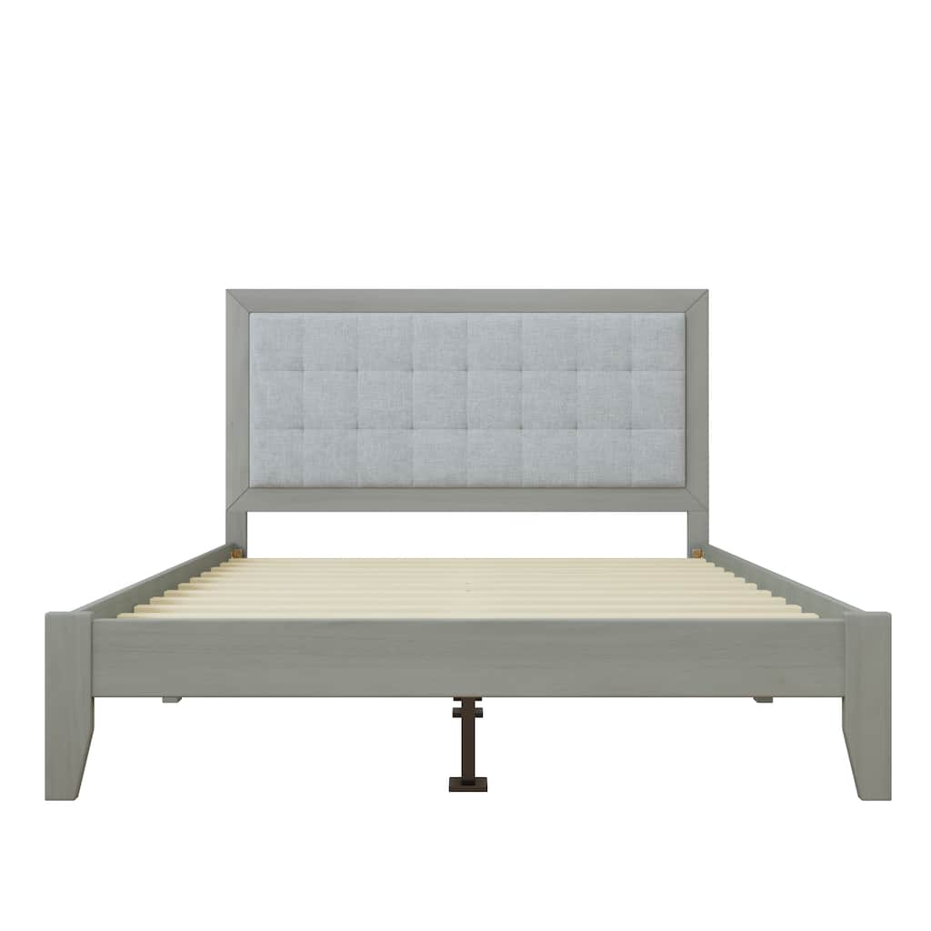 Solid Wood Platform Bed Frame with Square Tufted Headboard