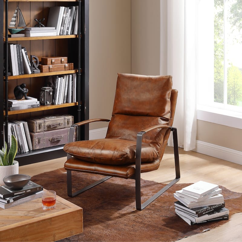 Art Leon Art Leon Comfortable Genuine Leather Accent Lounge Chair with Cushion Seat