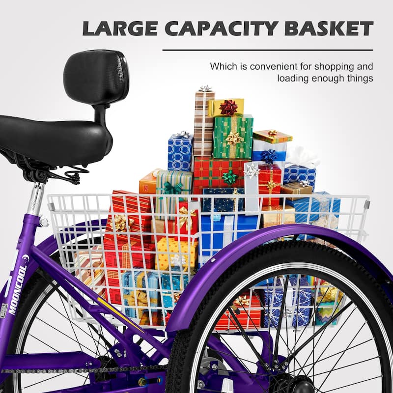 DoCred 20" Adult Tricycle 7 Speed 3-Wheel Bike with Shopping Basket