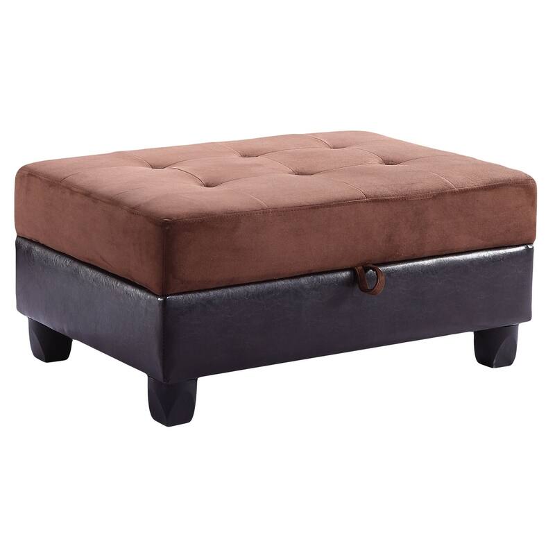 Micro-suede Button Tufted Storage Ottoman - Chocolate