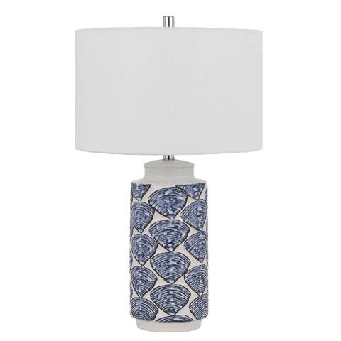 27 Inch Coastal Ceramic Table Lamp, Dimmer, Sea Shells, Blue