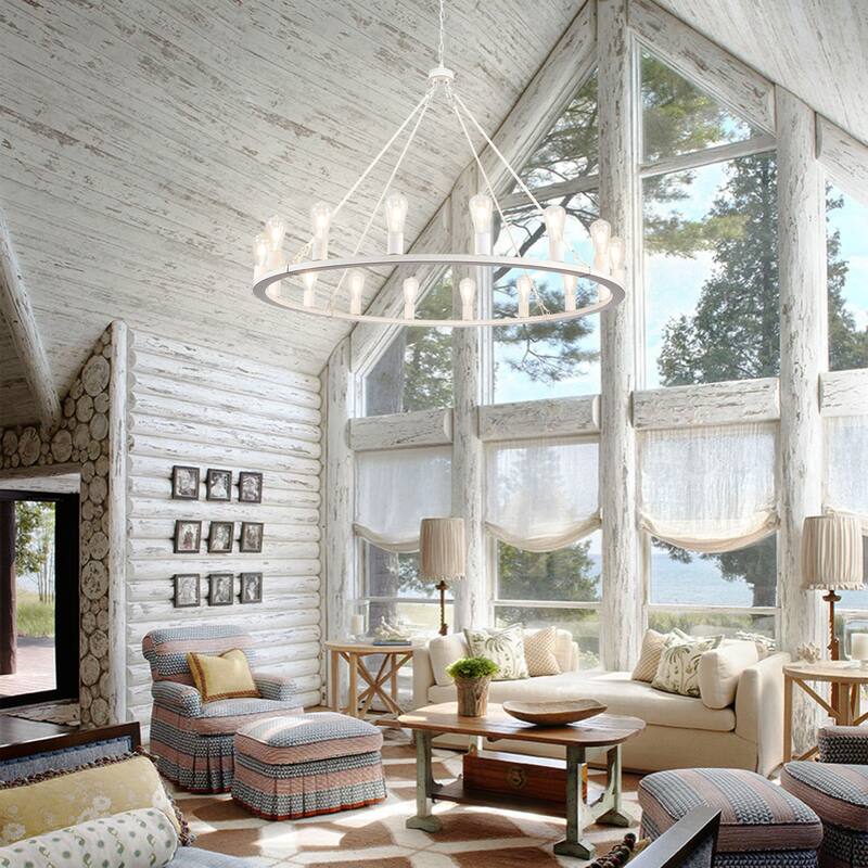 16-Light Farmhouse Chandelier , 47.24 In Wagon Wheel Chandelier for Dining Room Living Room Bedroom Kitchen