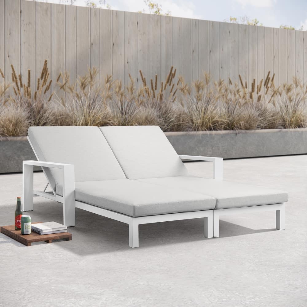 Benton Modern Aluminum Lounge Outdoor Double Chaise with Cushion