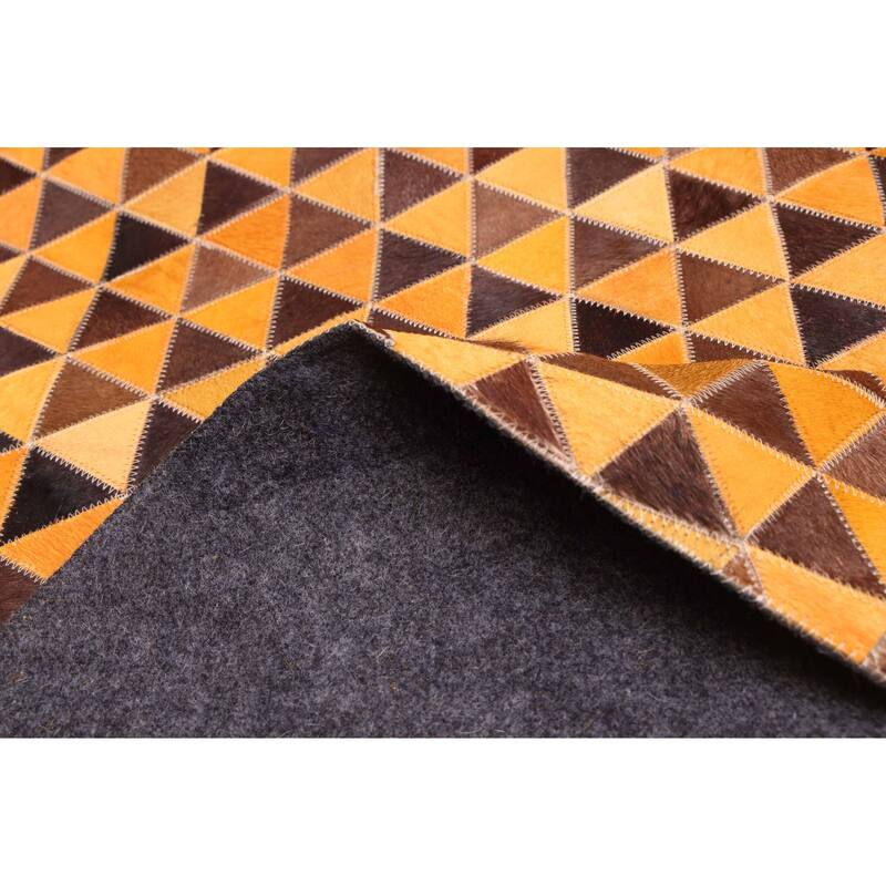 ECARPETGALLERY Handmade Cowhide Patchwork Orange Leather Rug - 7' x 7'