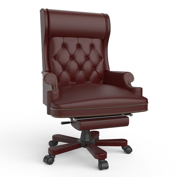 リクライニングチェア バーガンディ Retro Ergonomic Design Burgundy Reclining Comfortable Desk Chair