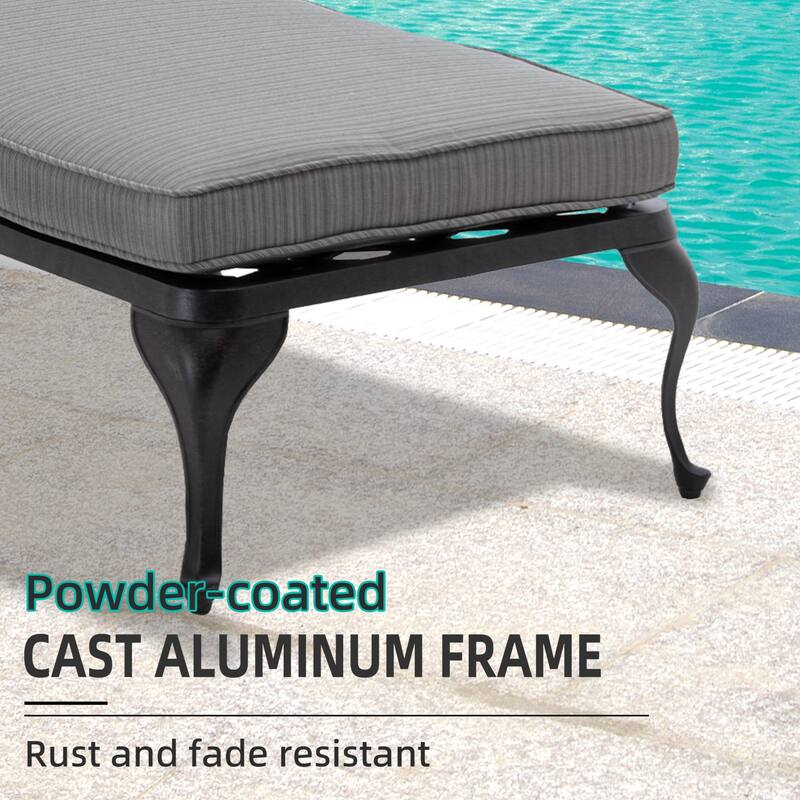 3-Piece Aluminum Reclining Outdoor Chaise Lounge with Cushions and Table